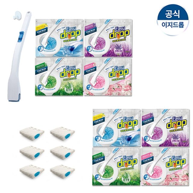 이지드롭 변기크리너 블루핸들 1개+리필 8팩(향4종)+사은품 6개입