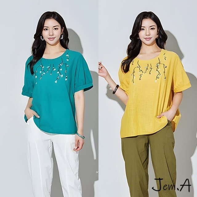 [젬마/Jem.A] 여성 리프 패턴 반팔 티셔츠 24m