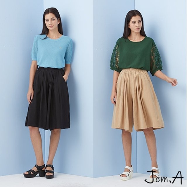 [젬마/Jem.A] 여성 린넨 와이드 하프 팬츠