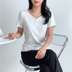 [샵앤] 여성 단추V넥 골지 반팔티 WDMS-WSH-TS14477121