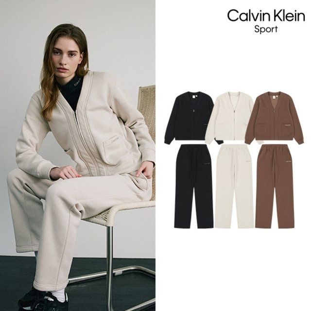 [Calvin Klein] 캘빈클라인 25FW 최신상! 에센셜 기모 셋업 2종, 여성(집업+팬츠)