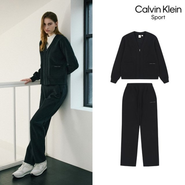 [Calvin Klein] 캘빈클라인 25FW 최신상! 에센셜 기모 셋업 2종, 여성(집업+팬츠)