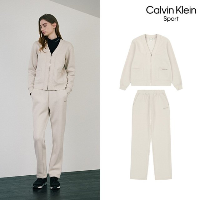 [Calvin Klein] 캘빈클라인 25FW 최신상! 에센셜 기모 셋업 2종, 여성(집업+팬츠)