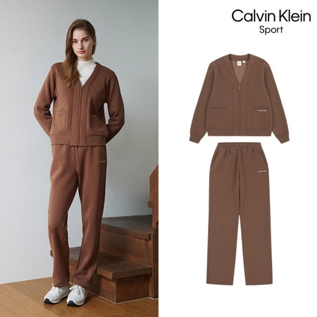 [Calvin Klein] 캘빈클라인 25FW 최신상! 에센셜 기모 셋업 2종, 여성(집업+팬츠)