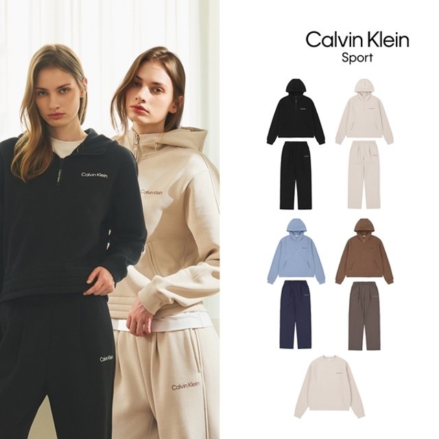 [Calvin Klein] 캘빈클라인 25FW 최신상! 에센셜 기모 셋업 패키지 3종, 여성(하프집업+맨투맨+팬츠)