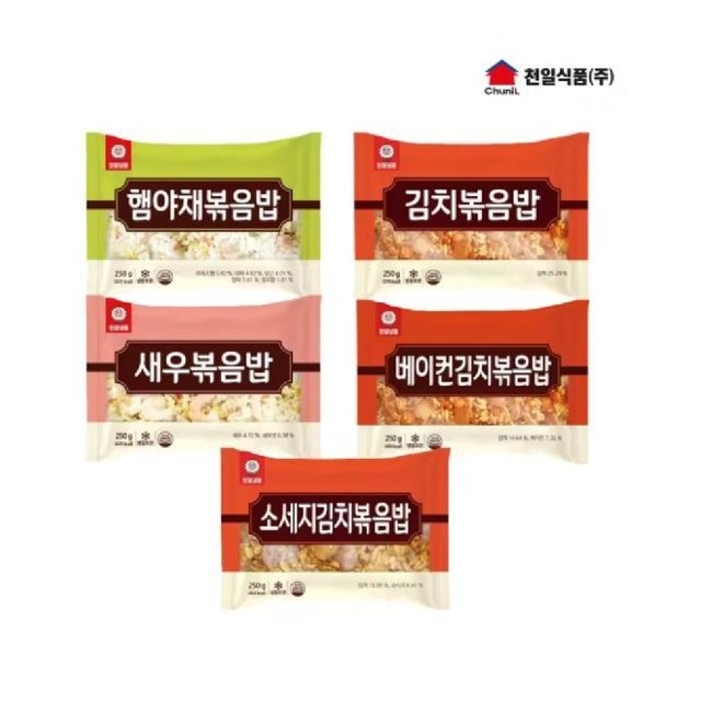 천일식품 볶음밥 250g x 10개 (햄야채2봉+김치2봉+새우2봉+소세지김치2봉+베이컨김치2봉) 아이들간식 /J