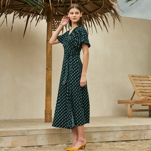 Lipbbam 바이립밤 크레오라 바하마 프릴 플레어 롱 랩 원피스_그린