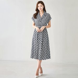 [헬리꽁땡]깅엄체크오픈카라원피스+벨트(2종)