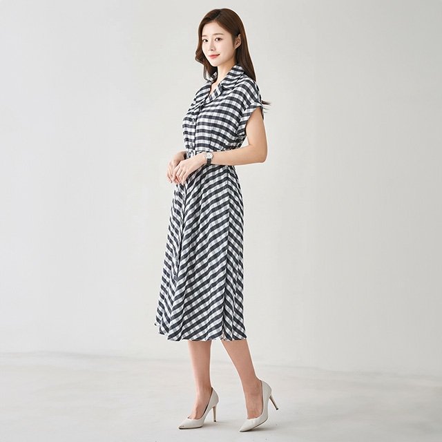 [헬리꽁땡]깅엄체크오픈카라원피스+벨트(2종)
