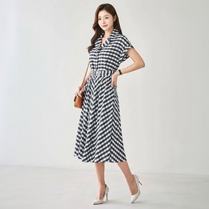 [헬리꽁땡]깅엄체크오픈카라원피스+벨트(2종)