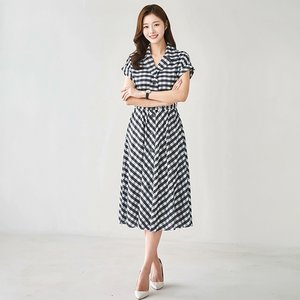 [헬리꽁땡]깅엄체크오픈카라원피스+벨트(2종)