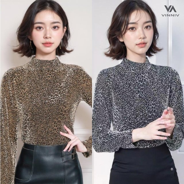 [비니브] 오크라 레오파드 블라우스 2종