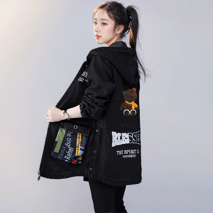 [비니브] 블랙베어 미드롱 데님자켓