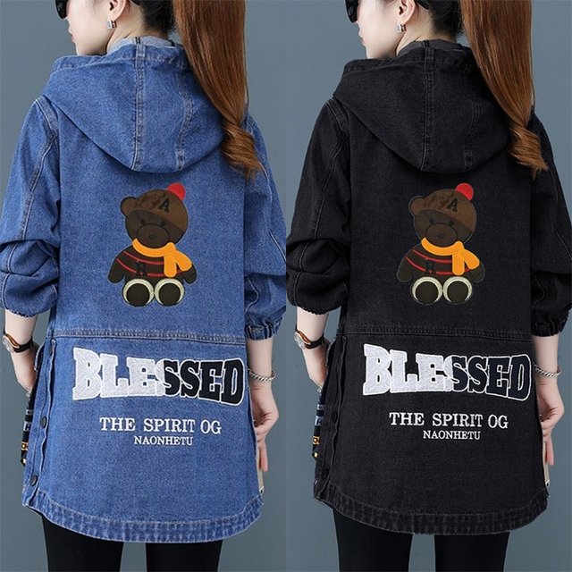 [비니브] 블랙베어 미드롱 데님자켓