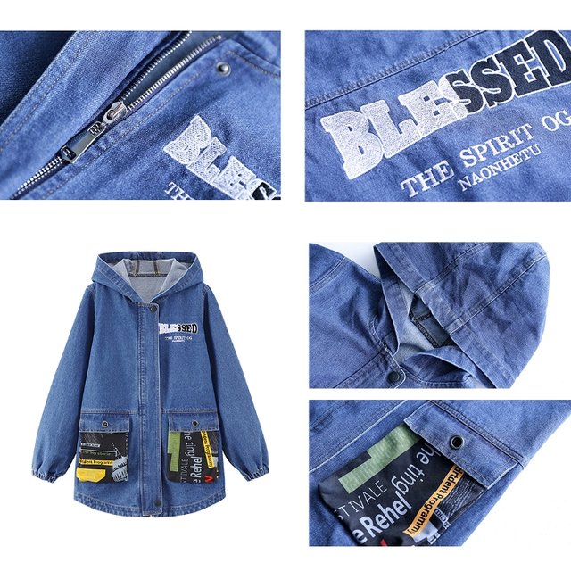 [비니브] 블랙베어 미드롱 데님자켓