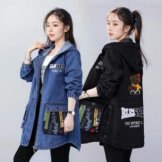 [비니브] 블랙베어 미드롱 데님자켓