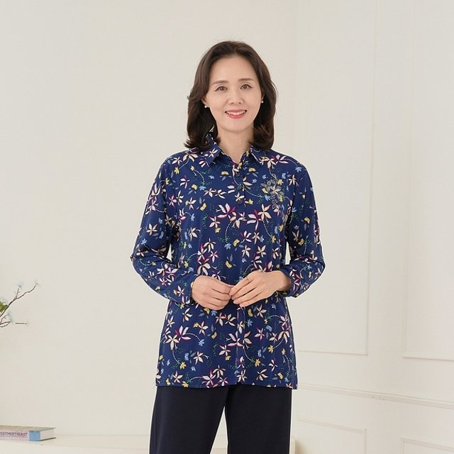 마미소 오잎카라셔츠 엄마 할머니 빅사이즈 40 60 마담 중년 여성 옷