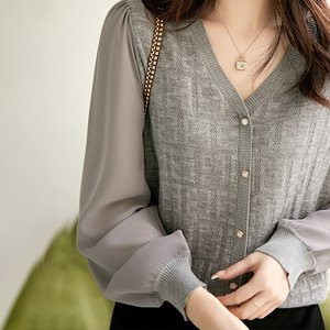 [루미루나]노블레스V넥울니트가디건(그린,그레이)