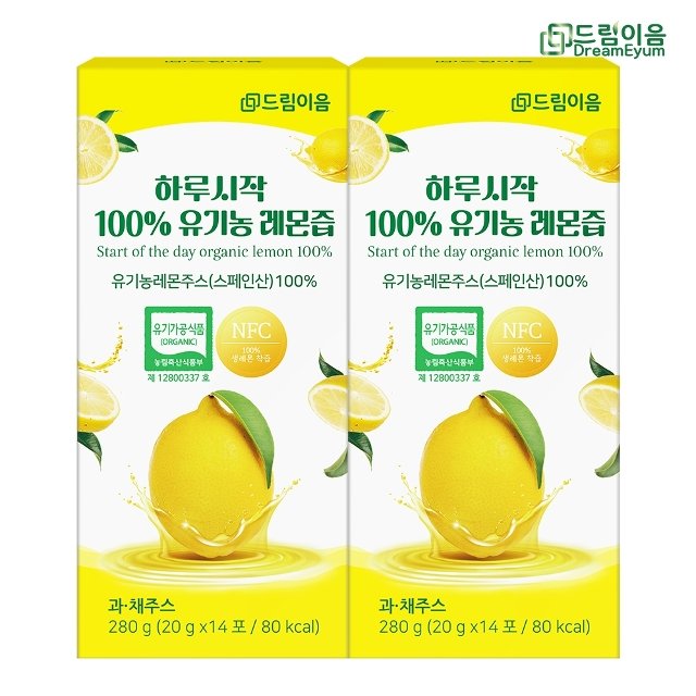 드림이음 하루시작 NFC 100 유기농 레몬즙 레몬수 280g x 2박스