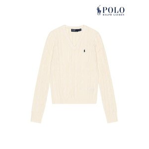 [폴로 랄프로렌]여성 케이블 니트 코튼 브이넥 스웨터 아이보리_P350854404