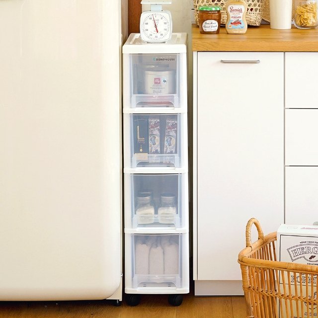 모던 슬림 틈새 서랍장 4단 바퀴별매 수납 정리함