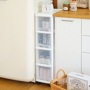 모던 슬림 틈새 서랍장 4단 바퀴별매 수납 정리함