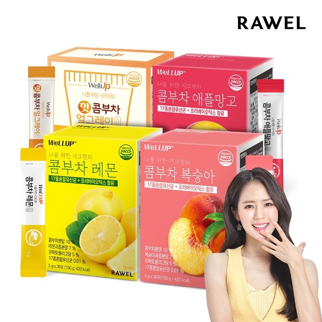 로엘 웰업 콤부차 30포 x 2박스 (복숭아/레몬/애플망고/얼그레이) / 저칼로리 유산균