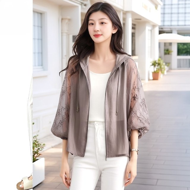 쉐바 후드 소매자수 재킷