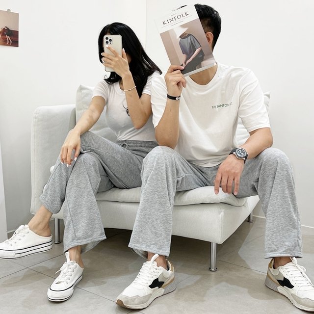 [2종세트] 여성 데일리 기본 일자 밴딩 팬츠! 남녀공용 커플바지 착용 가능! 