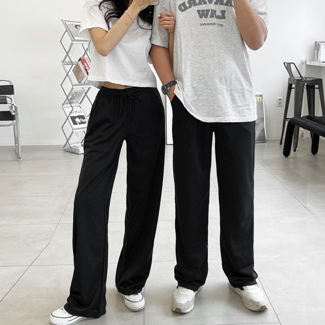 [2종세트] 여성 데일리 기본 일자 밴딩 팬츠! 남녀공용 커플바지 착용 가능! 