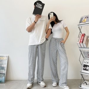 [2종세트] 여성 데일리 기본 일자 밴딩 팬츠! 남녀공용 커플바지 착용 가능! 