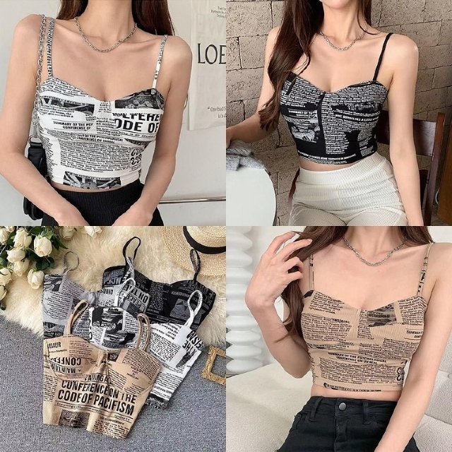 뉴스퍼나시탑 프린팅 민소매 크롭 레이어드 여름 롱 민소매 남성 끈나시 여 (WFK2AI7)