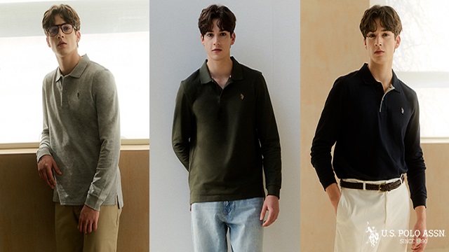 USPA 26SS 최신상 긴팔 PK 카라티셔츠 3종, 남성