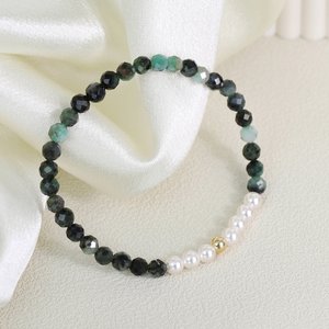 14k 금볼 천연 에메랄드 원석 보테 진주 목걸이 +에메랄드팔찌