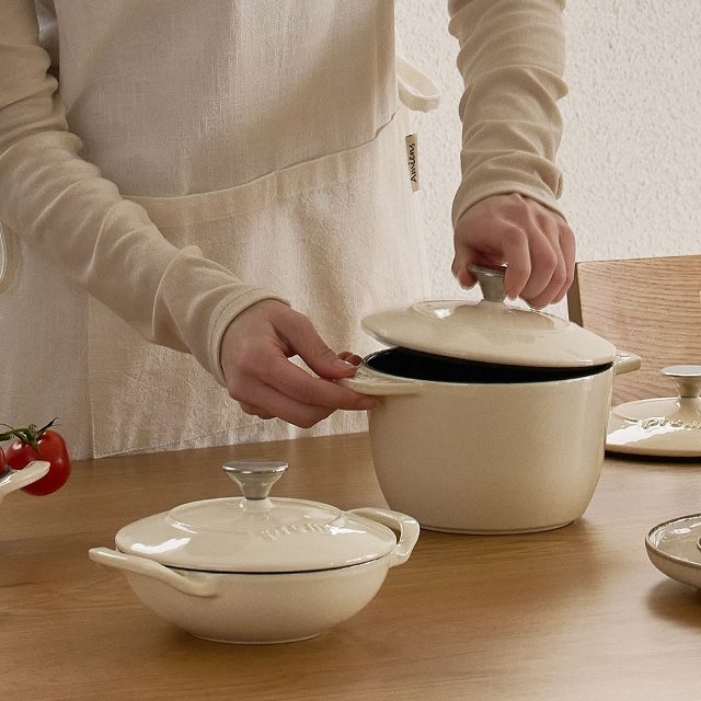 프렘 무쇠냄비 라이트베이지 2종세트 (16cm미니웍+16cm라이스팟)