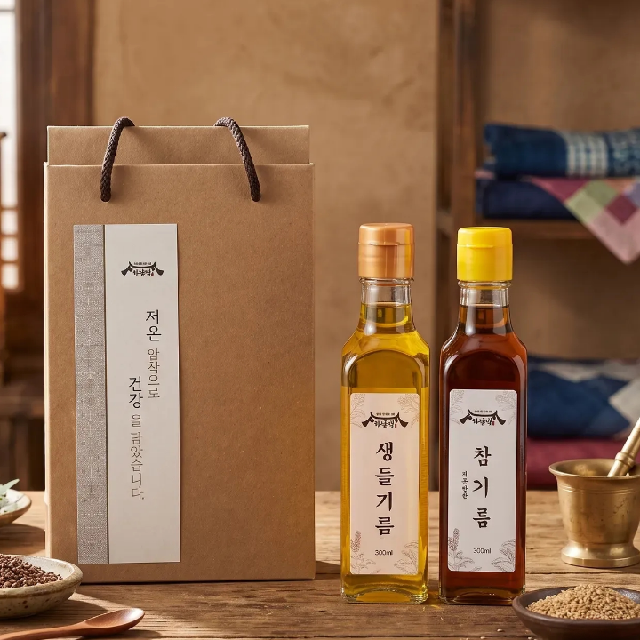 하남댁 저온압착 생들기름 + 참기름 300ml 2구 선물세트
