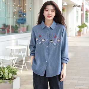 비비아체 컬러데님 자수 셔츠 2종