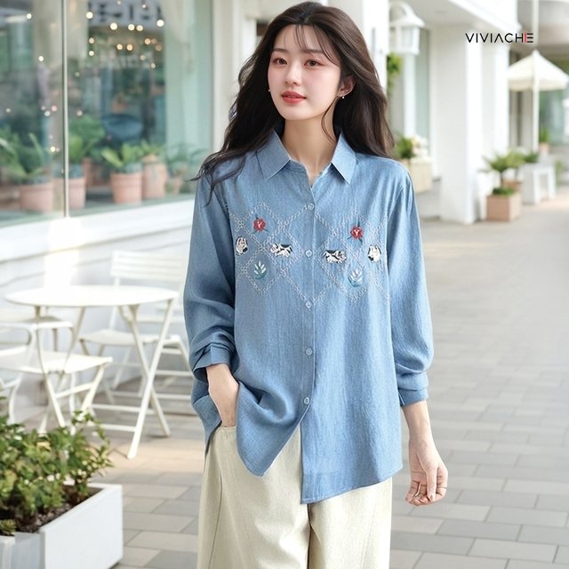 비비아체 컬러데님 자수 셔츠 2종