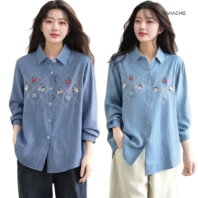 비비아체 컬러데님 자수 셔츠 2종