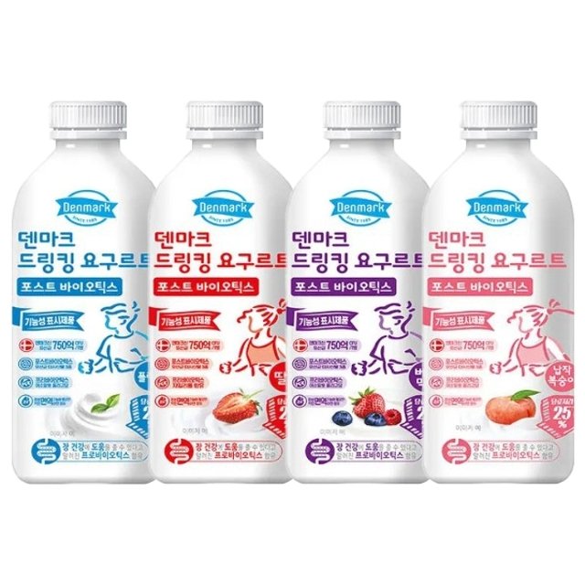 [SnT 동 원]덴마크 드링킹 요구르트 포스트 바이오틱스 딸기 750ml 4개/복숭아/베리/플레인 선택