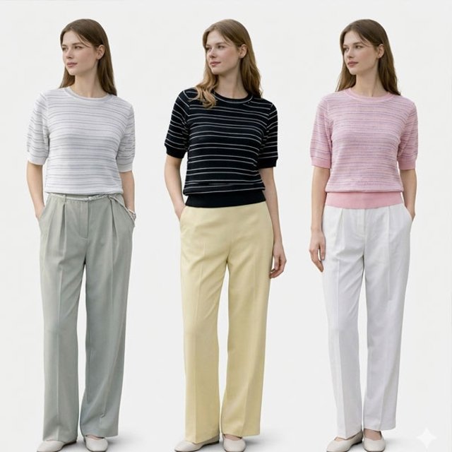 올리브그린 A30 24SS 메탈글리터 썸머 스트라이프 니트3종+슬리브리스