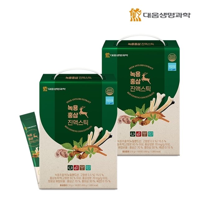 대웅생명과학 녹용홍삼 진액 스틱 100포 2박스 / 대용량 6년근홍삼 선물세트