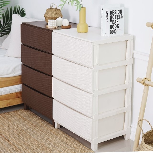 [비밀특가]가든 라탄 서랍장 와이드형 4단 플라스틱 수납장