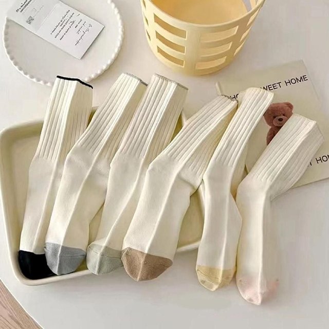 고품질 크리미 파스텔 배색 골지 장목양말 6종세트 6종세트 (WFK4ZEX)