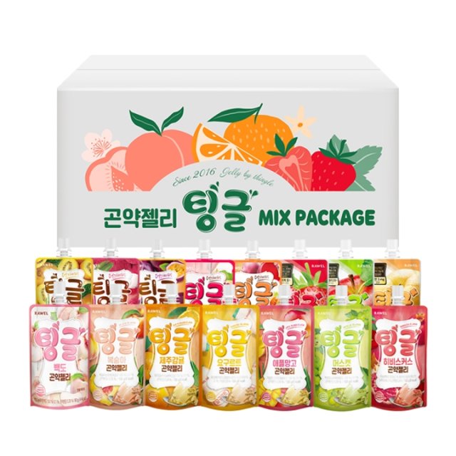 [30팩] 로엘 팅글 곤약젤리 믹스패키지 15종 x 2팩 선물세트 (복숭아,머스캣,애플망고,감귤,석류,리치,후르츠 등)