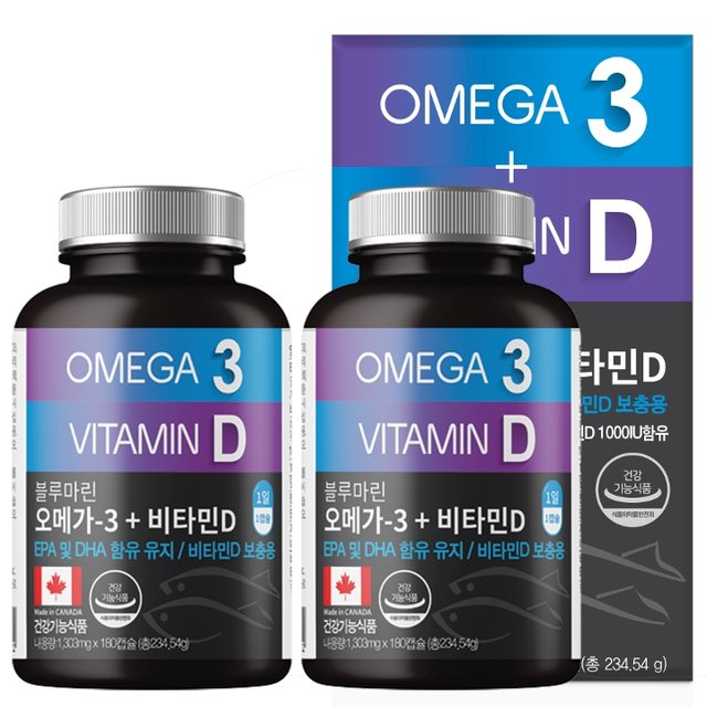 힐링팩토리 캐나다 직수입 블루마린 오메가3 1303mg+비타민D 1000IU 180정x2통 (12개월분)