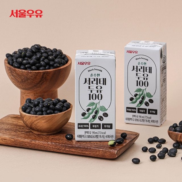 서울우유 순수한 국산콩 서리태 두유 100 190ml 16팩-쥐눈이콩 검은콩 약콩 두유