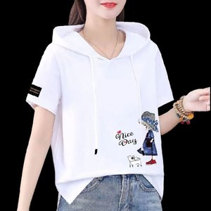 [샵앤] 여성 소녀 레터 프린팅 반팔 후드티 WON-WSH-WFIWOKB