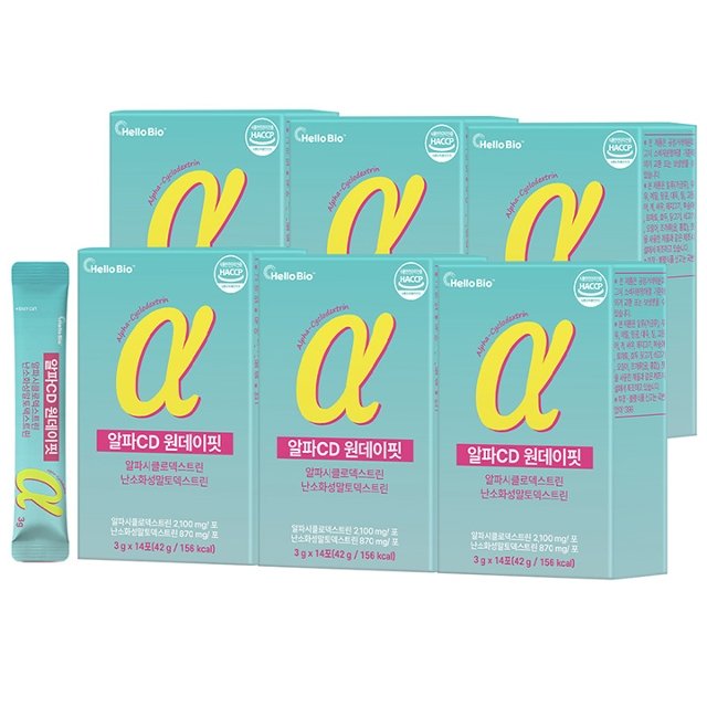헬로바이오 알파CD 원데이핏 알파시클로덱스트린 난소화성말토덱스트린 14포 6박스 (총 84포)
