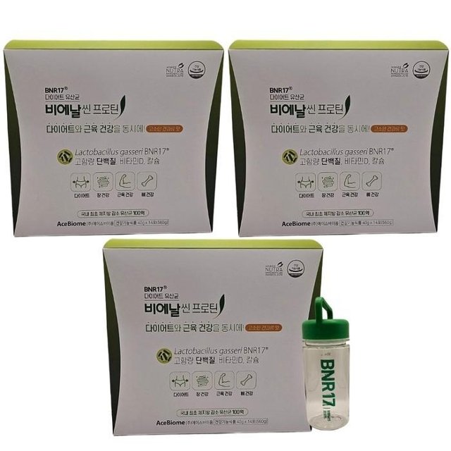 다이어트 유산균 BNR17 비에날씬 프로틴 40g x 14포, 3개 보틀증정 / N